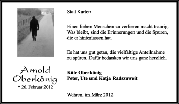 Anzeige  Arnold Oberkönig  Lippische Landes-Zeitung