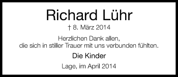 Anzeige  Richard Lühr  Lippische Landes-Zeitung