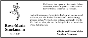 Anzeige  Rosa-Maria Stuckmann  Lippische Landes-Zeitung