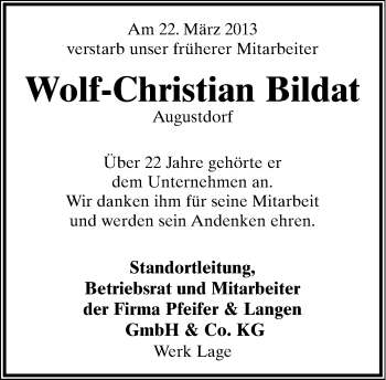 Anzeige  Wolf-Christian Bildat  Lippische Landes-Zeitung