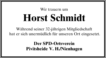 Anzeige  Horst Schmidt  Lippische Landes-Zeitung