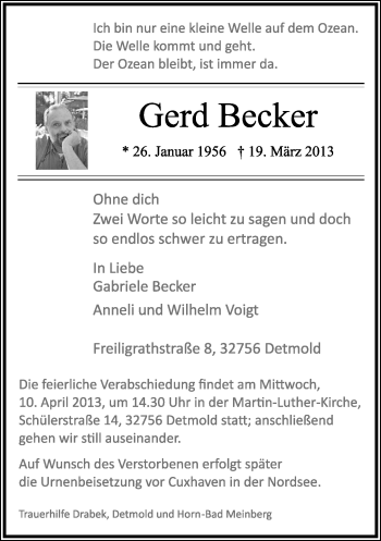Anzeige  Gerd Becker  Lippische Landes-Zeitung