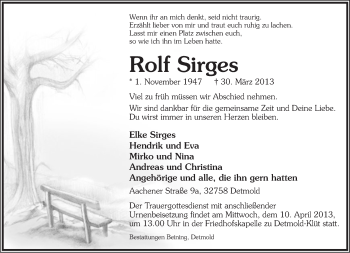 Anzeige  Rolf Sirges  Lippische Landes-Zeitung