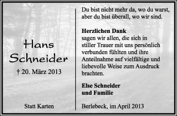 Anzeige  Hans Schneider  Lippische Landes-Zeitung