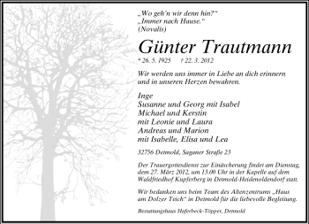 Anzeige  Günter Trautmann  Lippische Landes-Zeitung