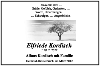 Anzeige  Elfriede Kordisch  Lippische Landes-Zeitung
