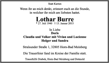 Anzeige  Lothar Burre  Lippische Landes-Zeitung
