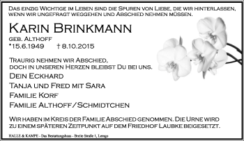 Anzeige  Karin Brinkmann  Lippische Landes-Zeitung