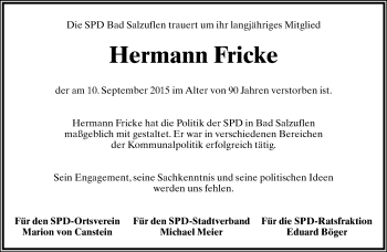 Anzeige  Hermann Fricke  Lippische Landes-Zeitung