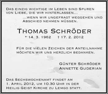 Anzeige  Thomas Schröder  Lippische Landes-Zeitung