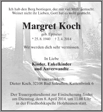 Anzeige  Margret Koch  Lippische Landes-Zeitung
