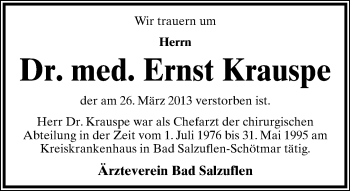 Anzeige  Ernst Krauspe  Lippische Landes-Zeitung