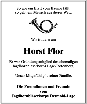 Anzeige  Horst Flor  Lippische Landes-Zeitung
