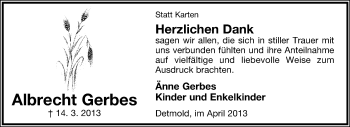 Anzeige  Albrecht Gerbes  Lippische Landes-Zeitung