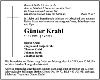 Anzeige  Günter Krahl  Lippische Landes-Zeitung