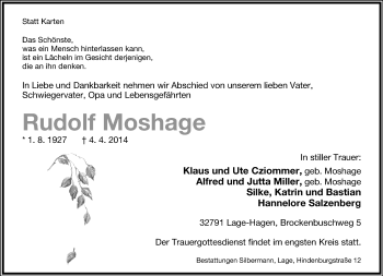 Anzeige  Rudolf Moshage  Lippische Landes-Zeitung