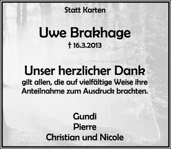 Anzeige  Uwe Brakhage  Lippische Landes-Zeitung