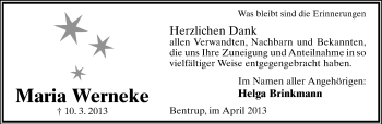 Anzeige  Maria Werneke  Lippische Landes-Zeitung