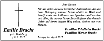 Anzeige  Emilie Bracht  Lippische Landes-Zeitung