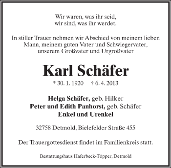 Anzeige  Karl Schäfer  Lippische Landes-Zeitung