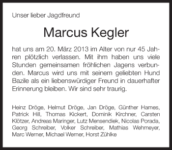 Anzeige  Marcus Kegler  Lippische Landes-Zeitung