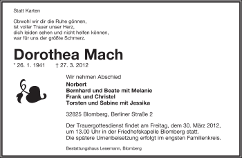 Anzeige  Dorothea Mach  Lippische Landes-Zeitung