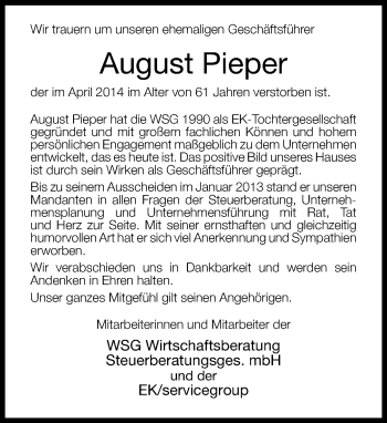 Anzeige  August Pieper  Lippische Landes-Zeitung