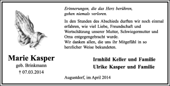 Anzeige  Marie Kasper  Lippische Landes-Zeitung