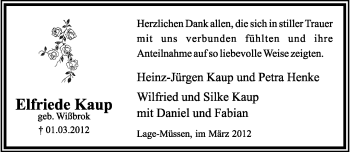 Anzeige  Elfriede Kaup  Lippische Landes-Zeitung
