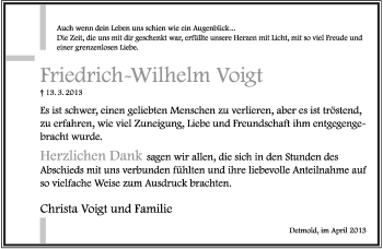 Anzeige  Friedrich-Wilhelm Voigt  Lippische Landes-Zeitung