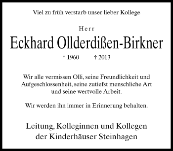 Anzeige  Eckhard Ollderdißen-Birkner  Lippische Landes-Zeitung