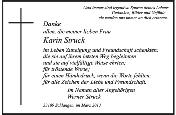 Anzeige  Karin Struck  Lippische Landes-Zeitung