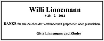 Anzeige  Willi Linnemann  Lippische Landes-Zeitung