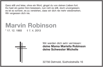Anzeige  Marvin Robinson  Lippische Landes-Zeitung