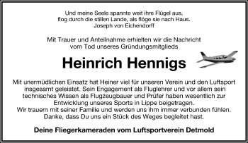 Anzeige  Heinrich Hennigs  Lippische Landes-Zeitung
