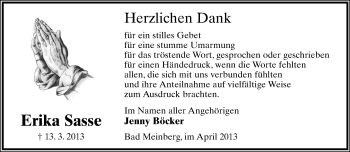 Anzeige  Erika Sasse  Lippische Landes-Zeitung