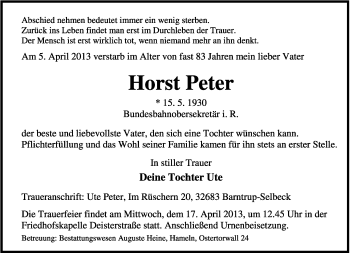 Anzeige  Horst Peter  Lippische Landes-Zeitung