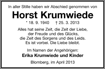 Anzeige  Horst Krumwiede  Lippische Landes-Zeitung