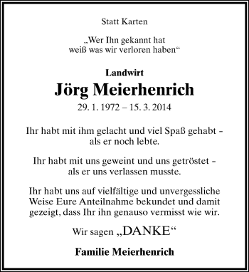 Anzeige  Jörg Meierhenrich  Lippische Landes-Zeitung