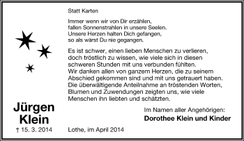 Anzeige  Jürgen Klein  Lippische Landes-Zeitung