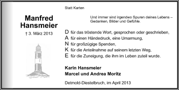 Anzeige  Manfred Hansmeier  Lippische Landes-Zeitung