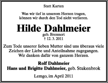 Anzeige  Hilde Dahlmeier  Lippische Landes-Zeitung
