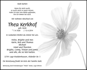 Anzeige  Thea Kerkhof  Lippische Landes-Zeitung