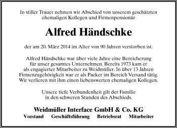 Anzeige  Alfred Händschke  Lippische Landes-Zeitung