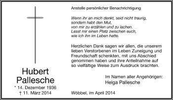 Anzeige  Hubert Pallesche  Lippische Landes-Zeitung