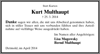 Anzeige  Kurt Multhaupt  Lippische Landes-Zeitung