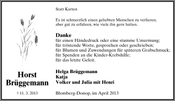 Anzeige  Horst Brüggemann  Lippische Landes-Zeitung