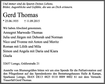 Anzeige  Gerd Thomas  Lippische Landes-Zeitung