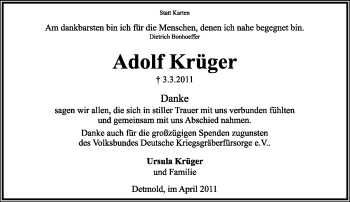 Anzeige  Adolf Krüger  Lippische Landes-Zeitung