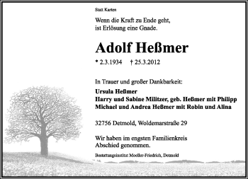 Anzeige  Adolf Heßmer  Lippische Landes-Zeitung